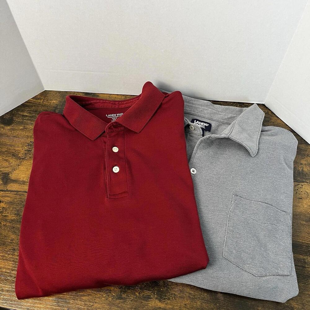 Lands End Mens Lot of 2 Shirts Size 2XL Casual Preppy‎ Long Sleeve Gray Burgundy